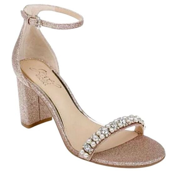 Badgley Mischka Sandals Size 8.5 Champagne‎ Ankle Strap Daylaan Heels Bridesmaid - Picture 1 of 9